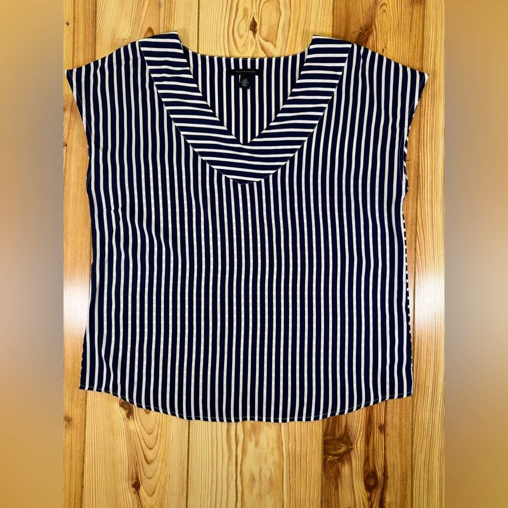 Tommy Hilfiger Navy & White Striped V-Neck Sleeveless Blouse